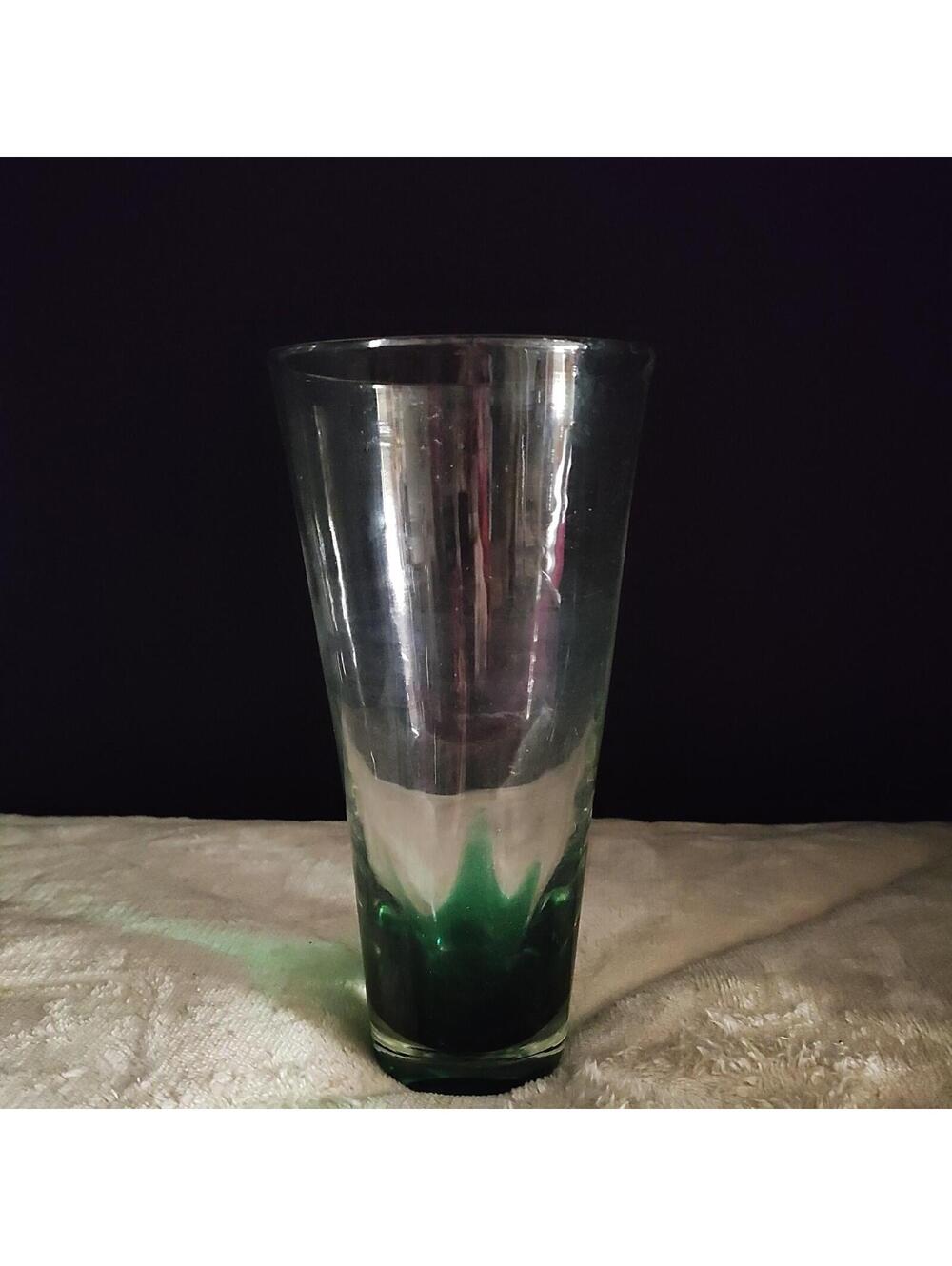 One Green Art Glass Tumblers Hand Blown Modern Vintage Style